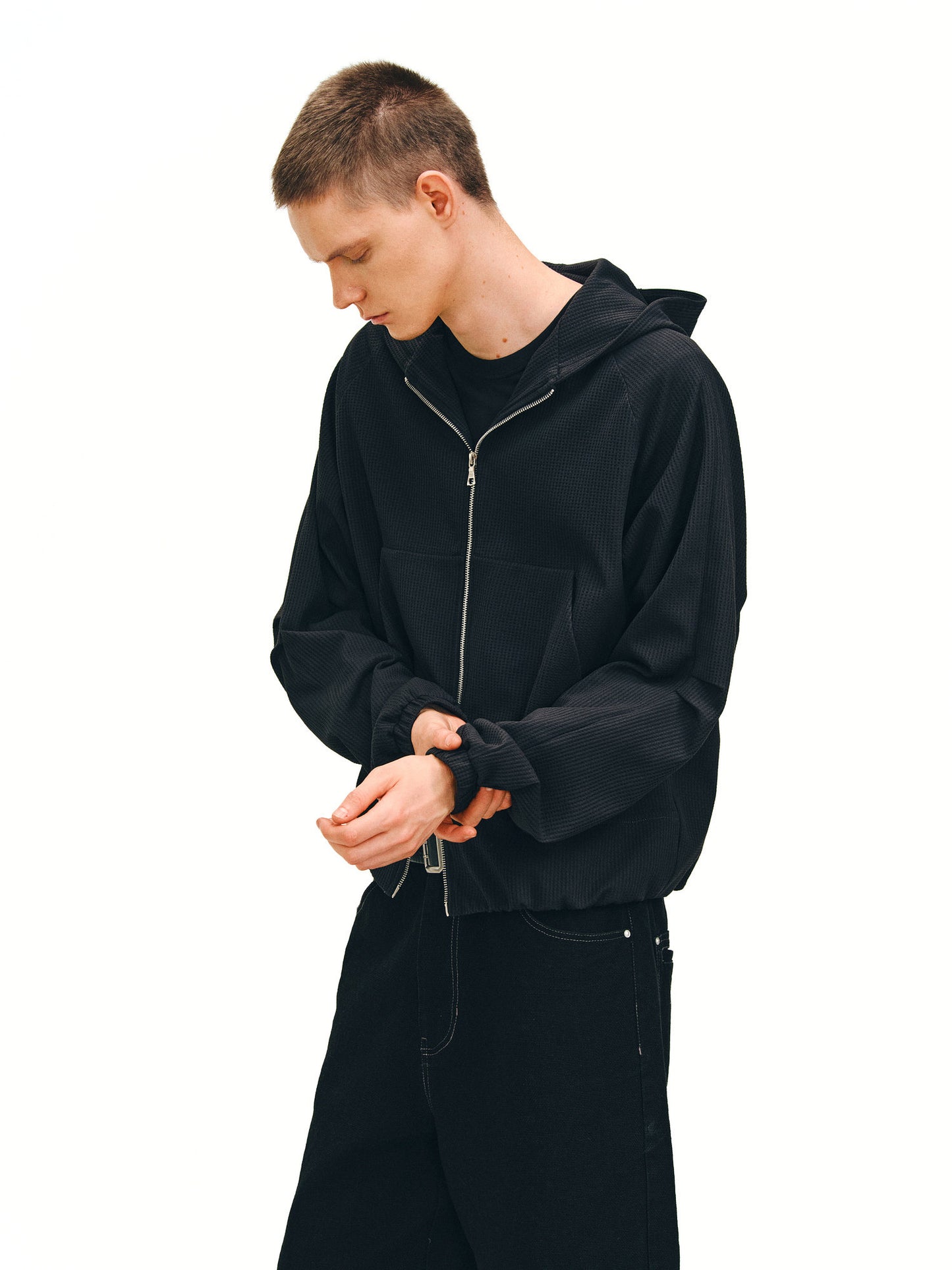 Waffle Chain Zipper Hoodie