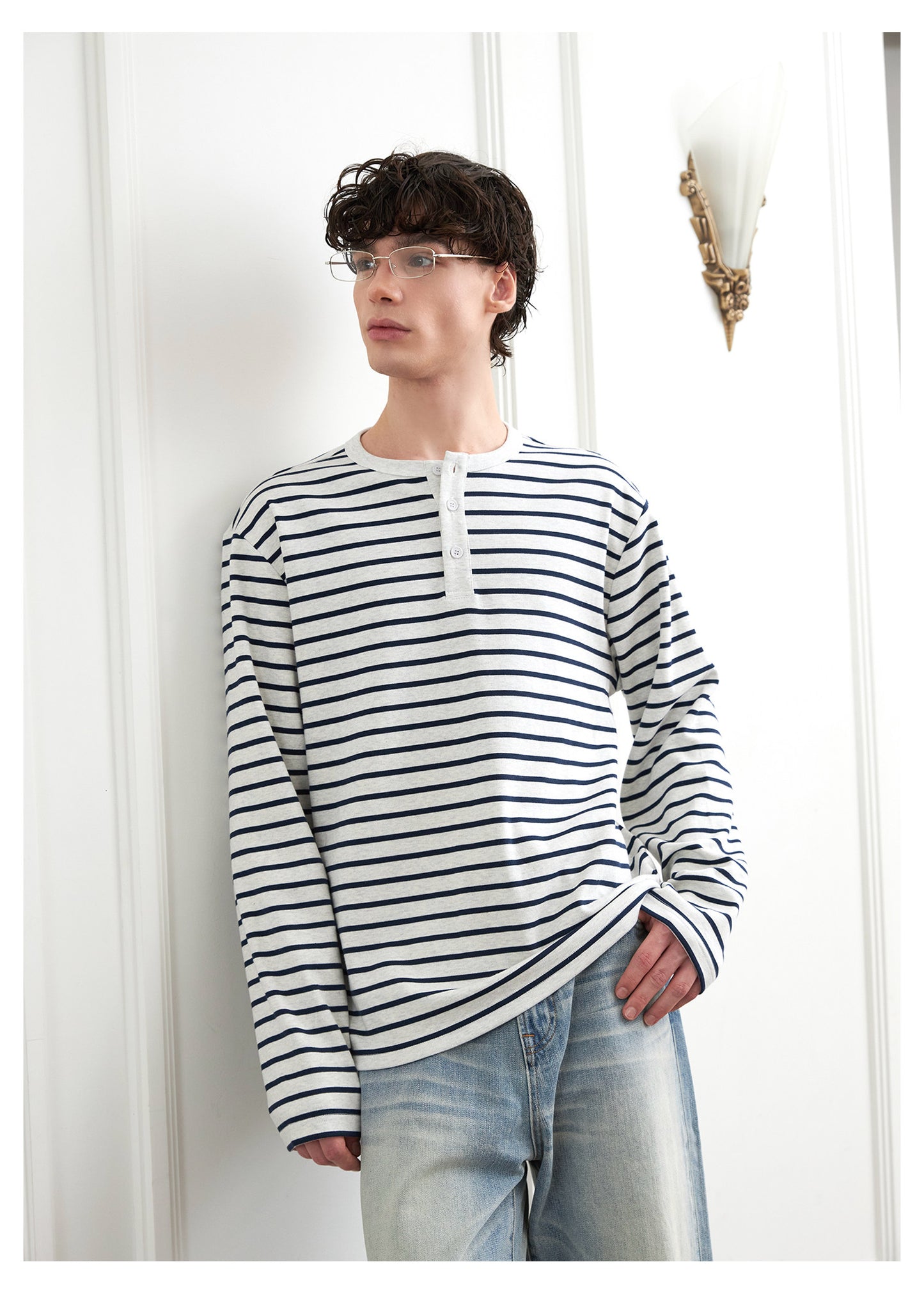 Striped Henley Collar T-Shirt