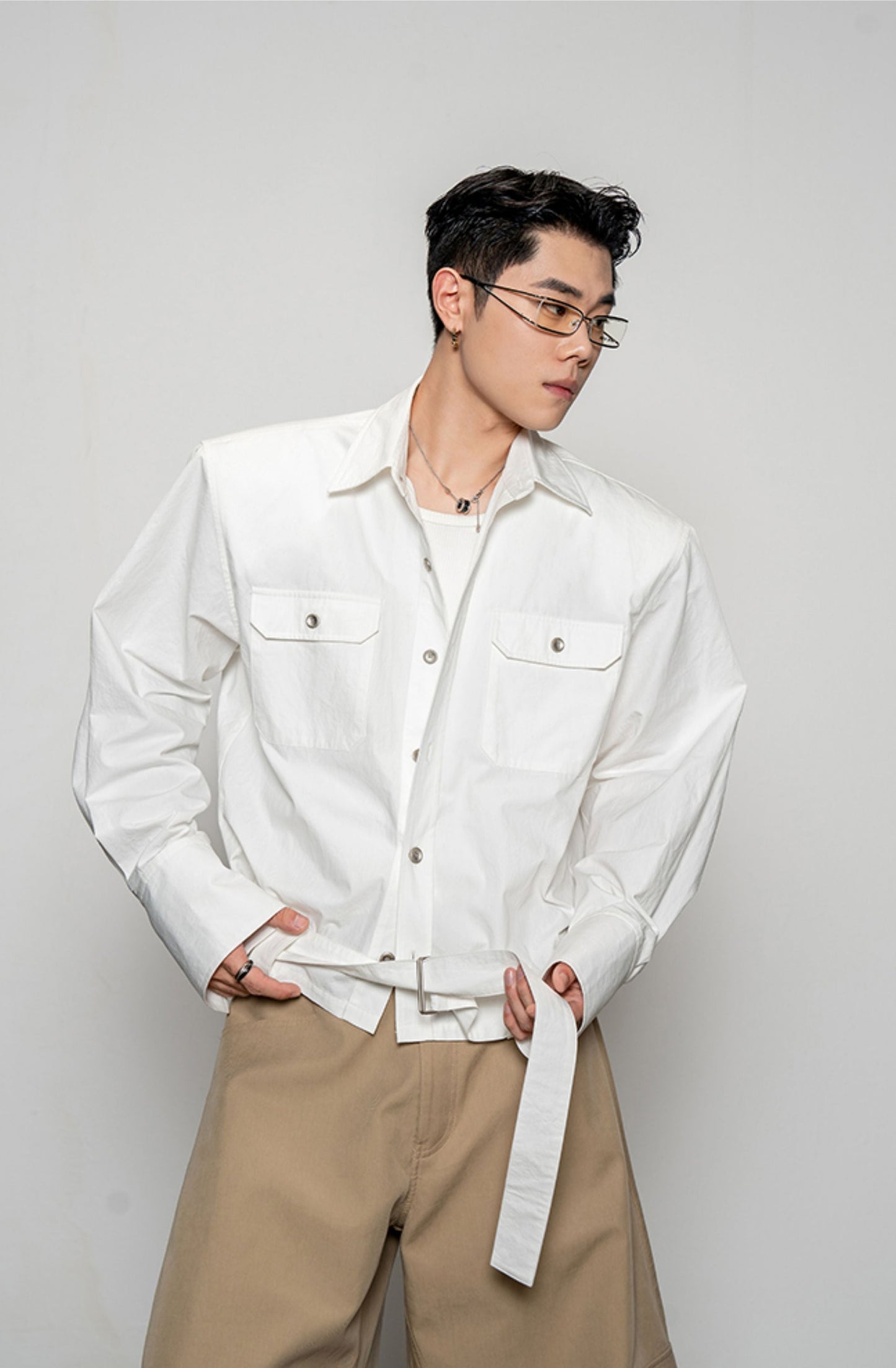 Pleated Textured Short Shirt