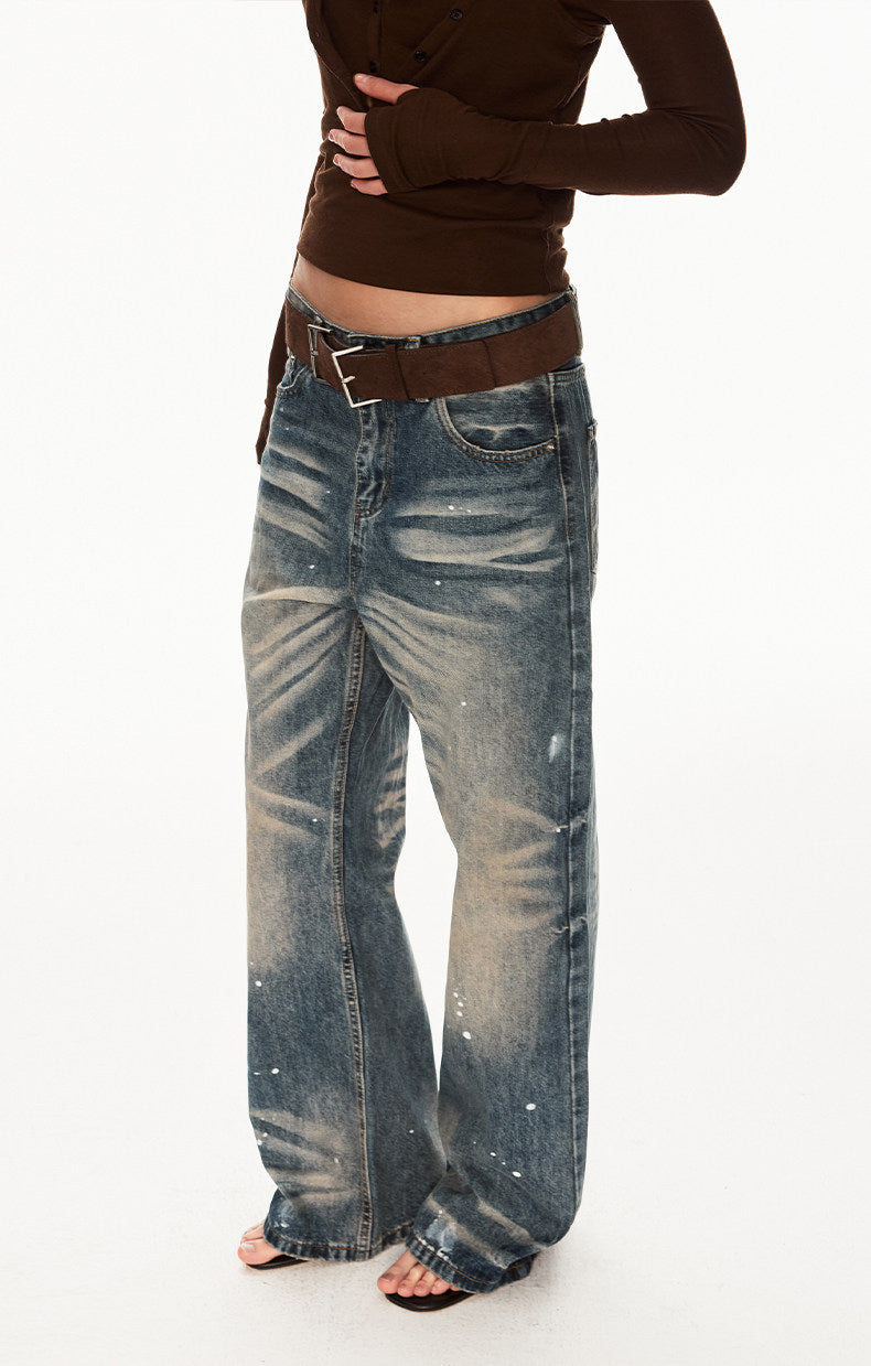Distressed jeans with a paint-splatter design