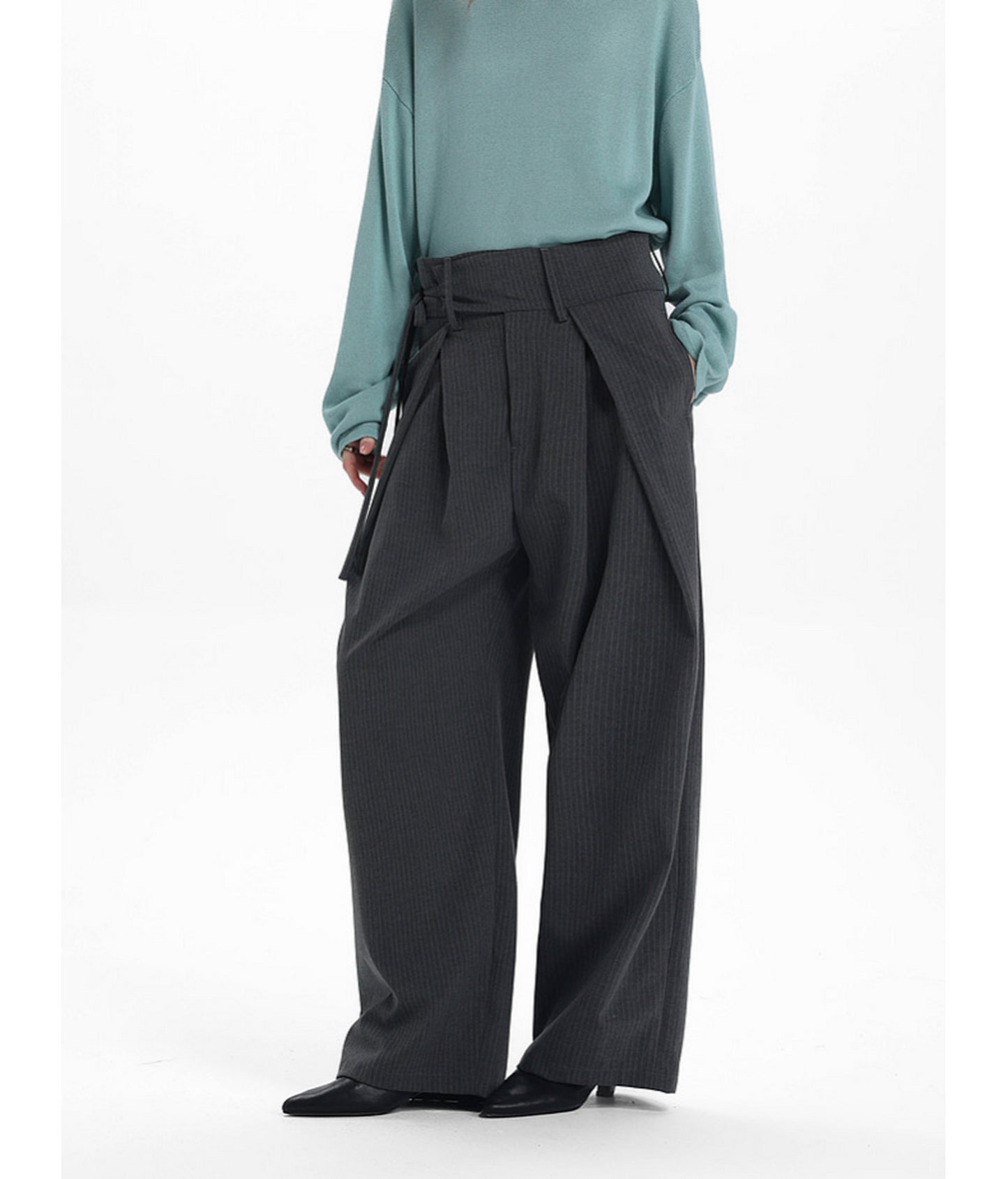 High-Waisted Double-Pleated Casual Pants