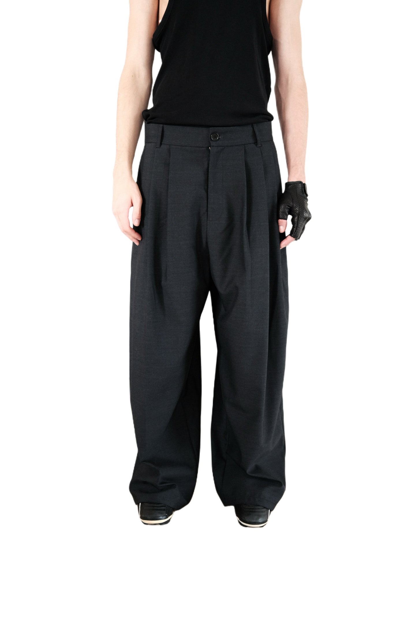 Pleated Steel Gray Casual Pants