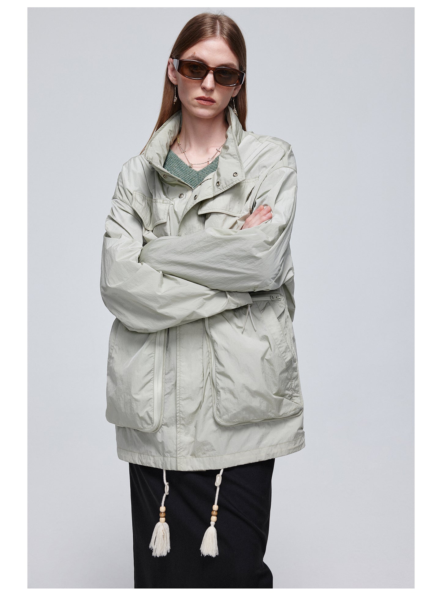 Nylon mid-length jacket