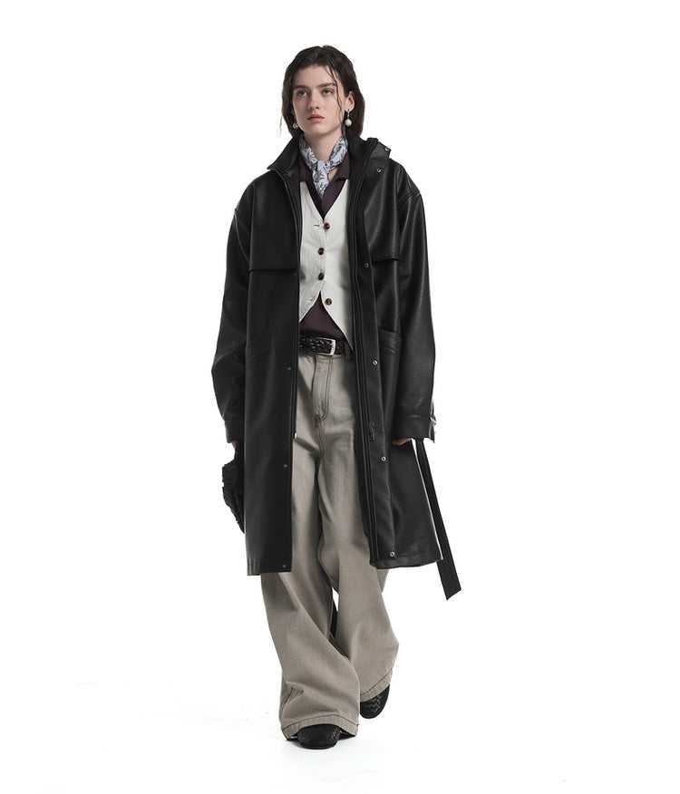 Simulated Leather Trench Coat