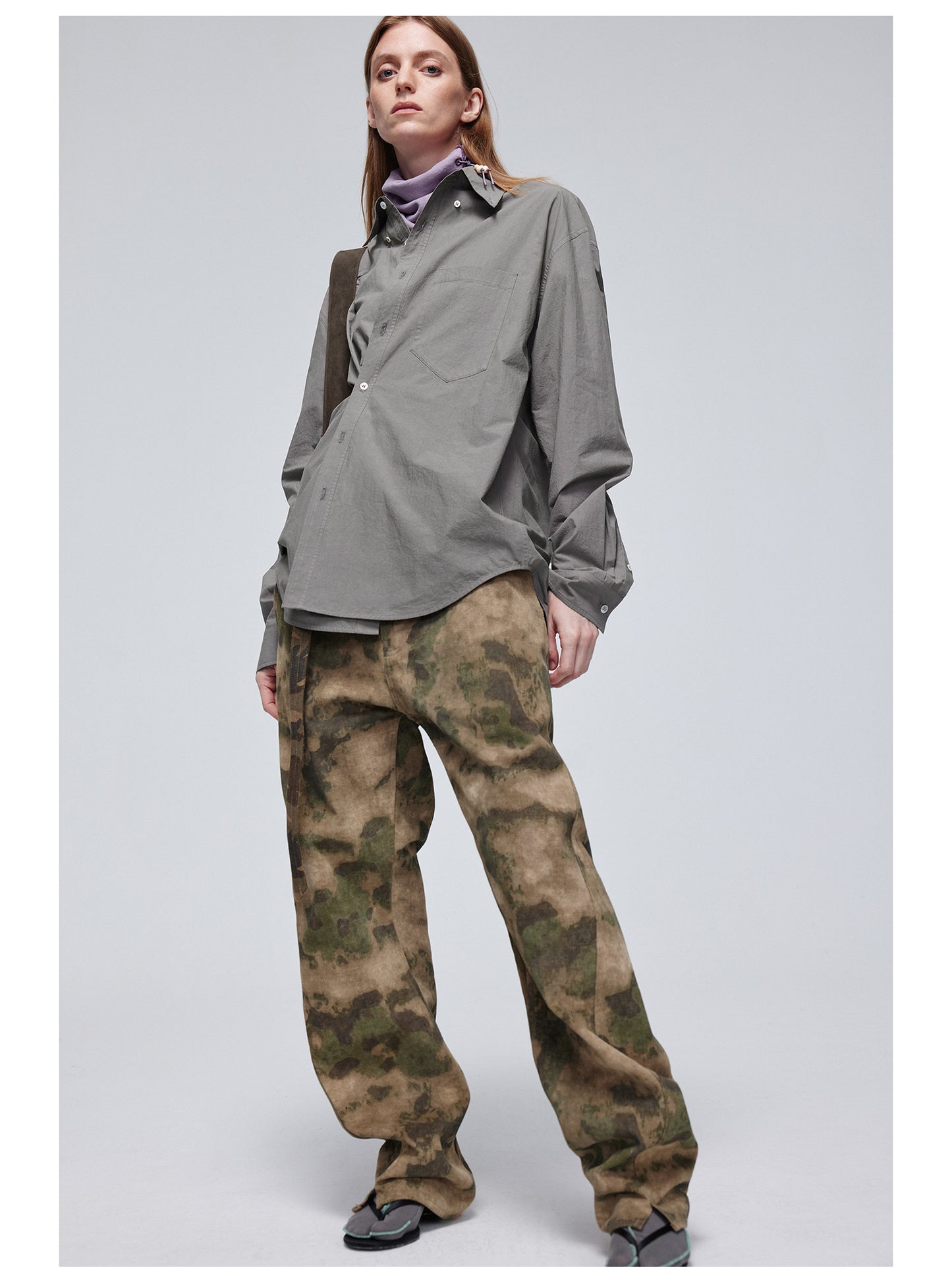 Camouflage Double Belt Curved Pants