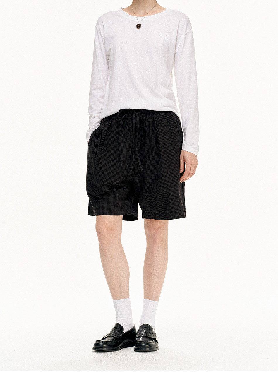 Double-fold Checkered Pleated Shorts