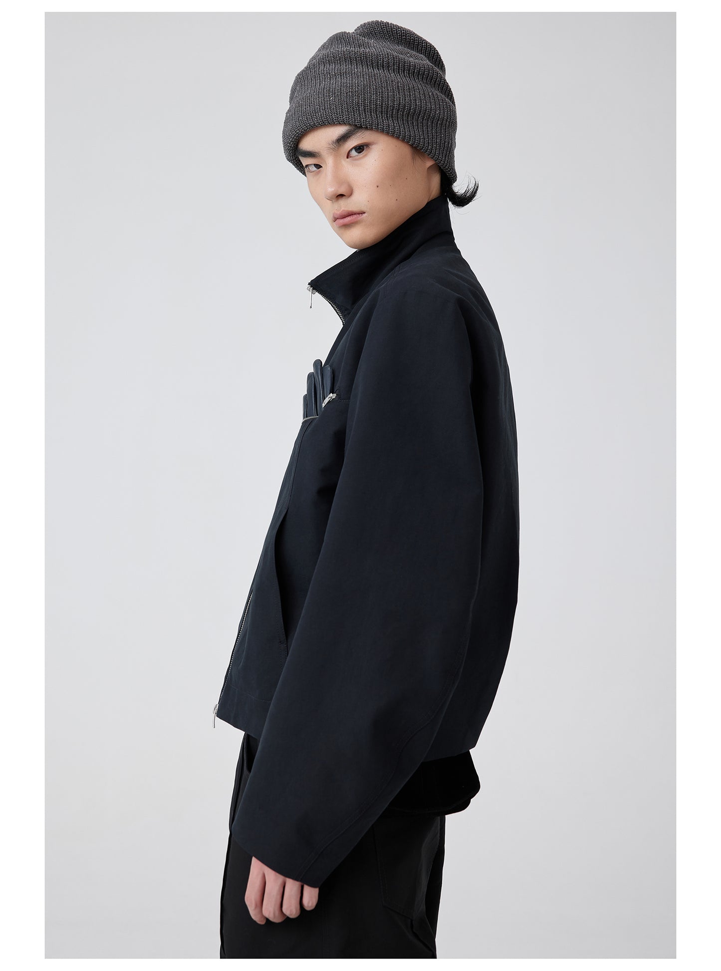 Double Front Stand Collar Jacket