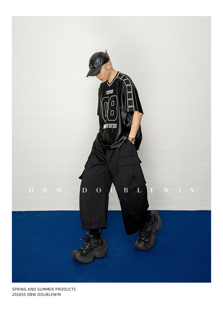 컬러 블록 브이넥 티셔츠