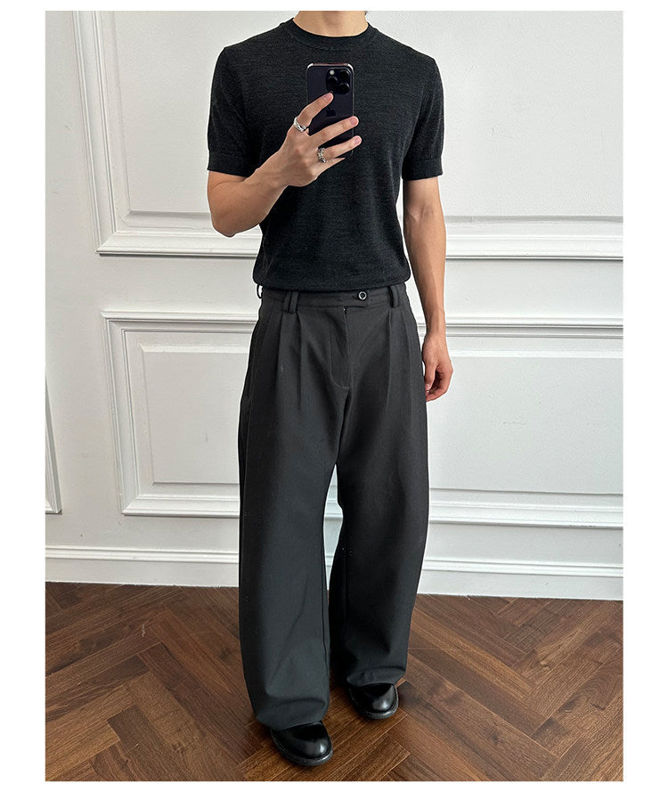 Luxurious-Feel Round-Neck Wool Shirt
