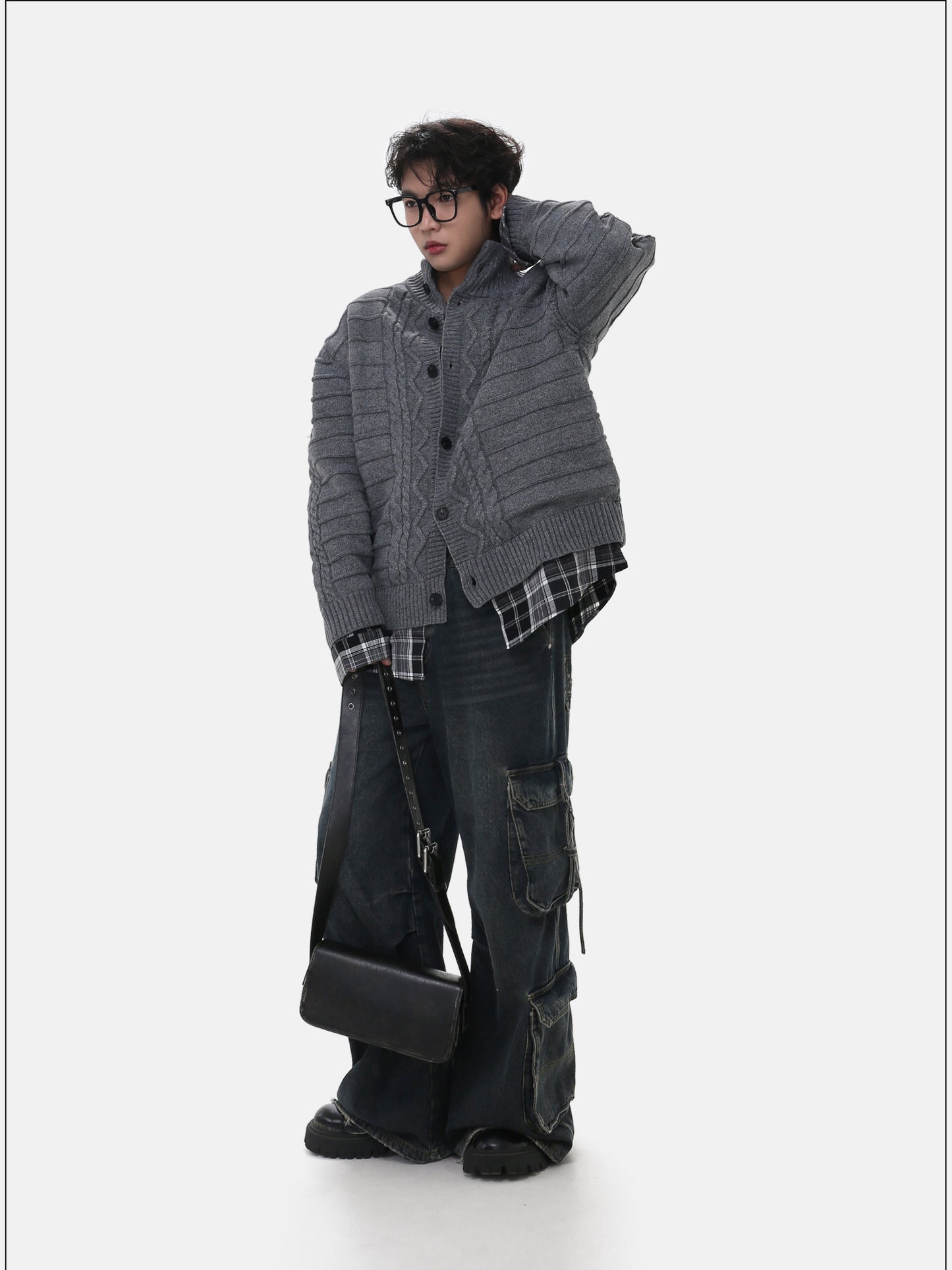 Patchwork Stand Collar Cardigan