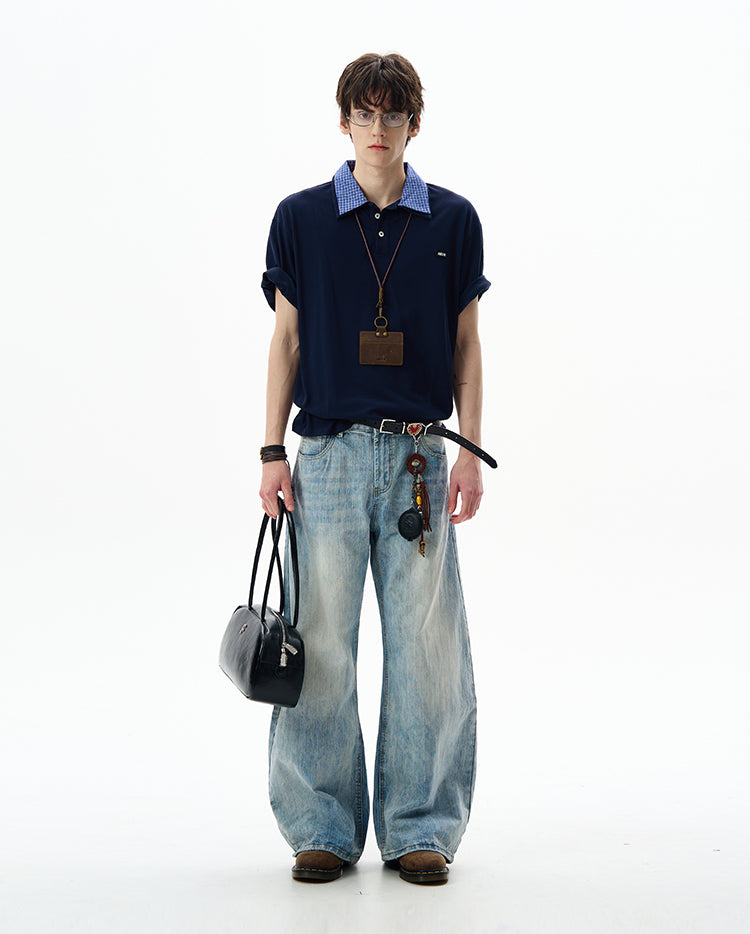 Retro Stitch Double Collar Polo Shirt