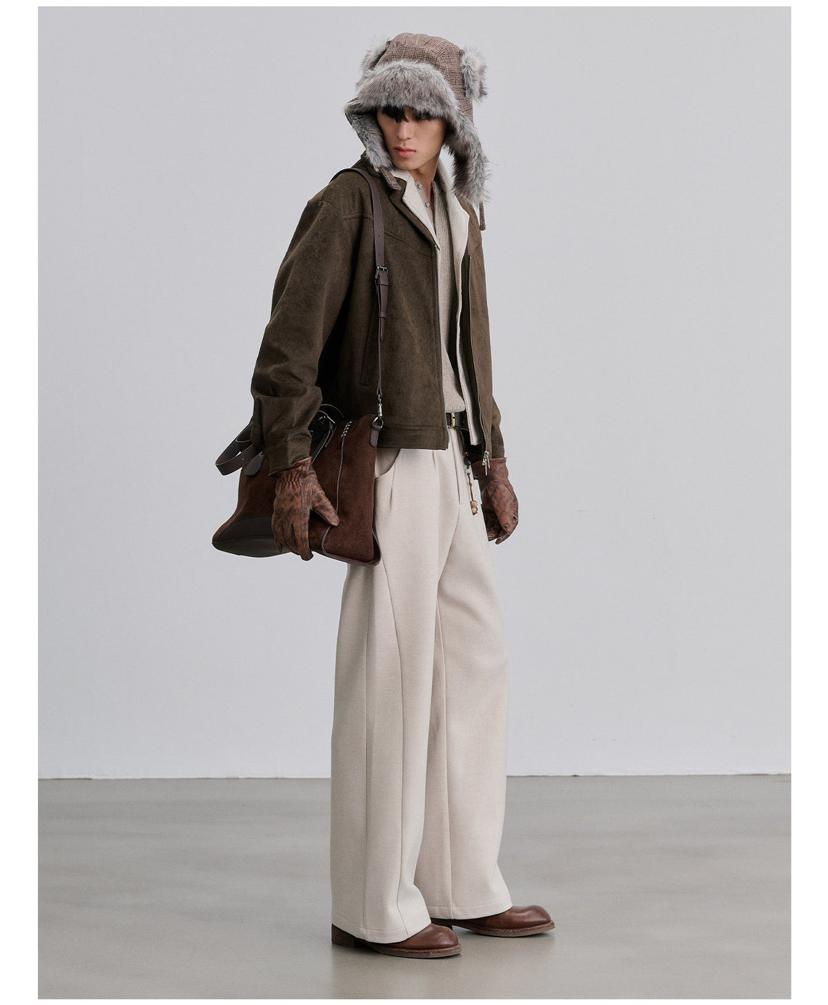 Faux Two-Piece Patterned Suede Jacket
