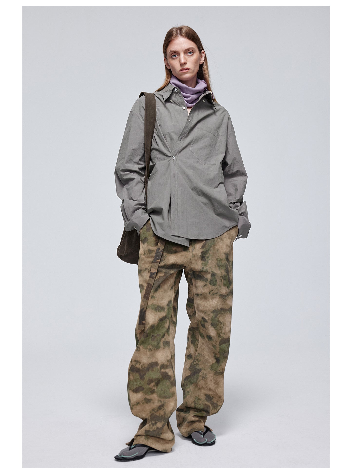 Camouflage Double Belt Curved Pants