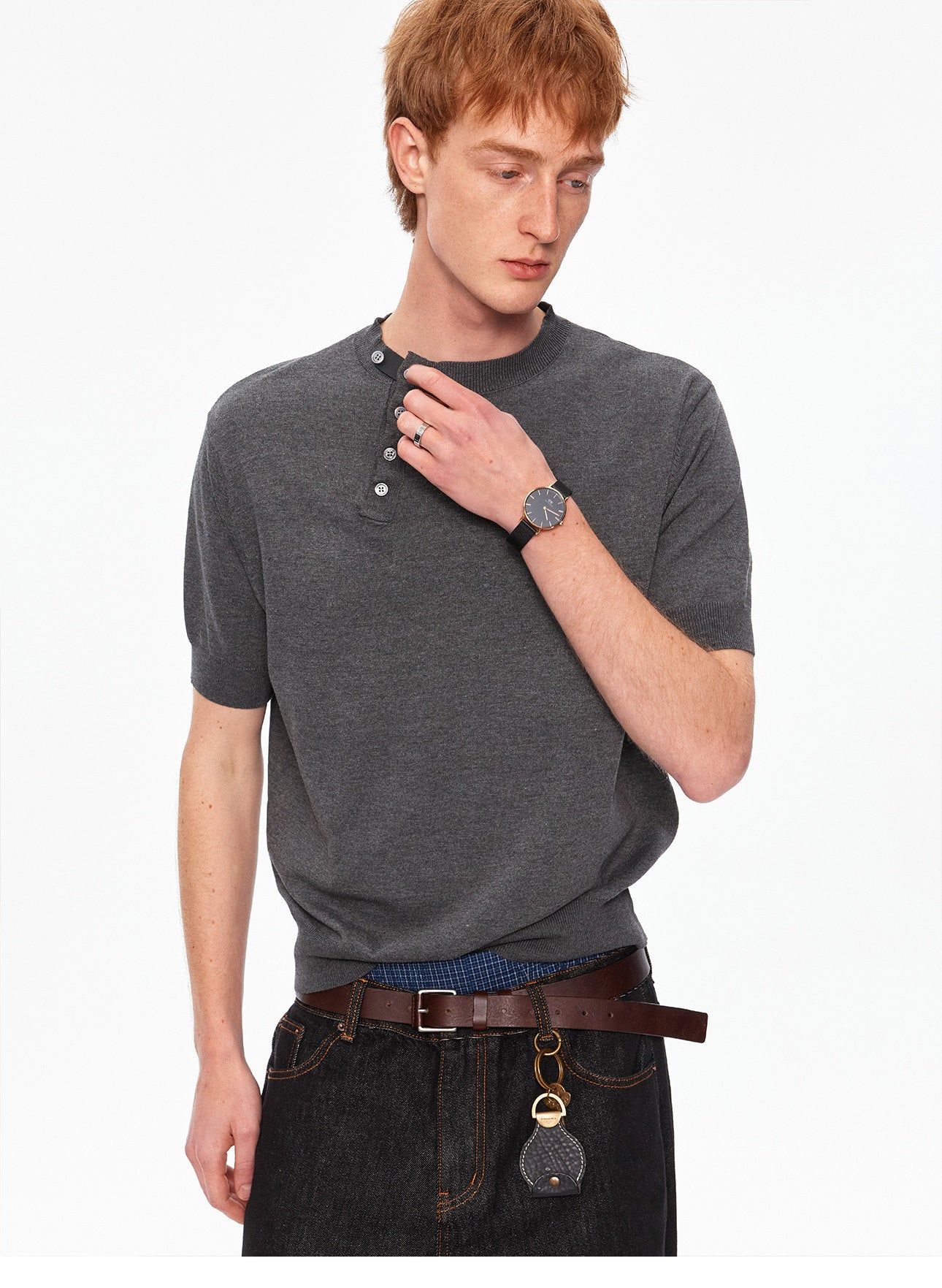 Crossover Henley-neck knit