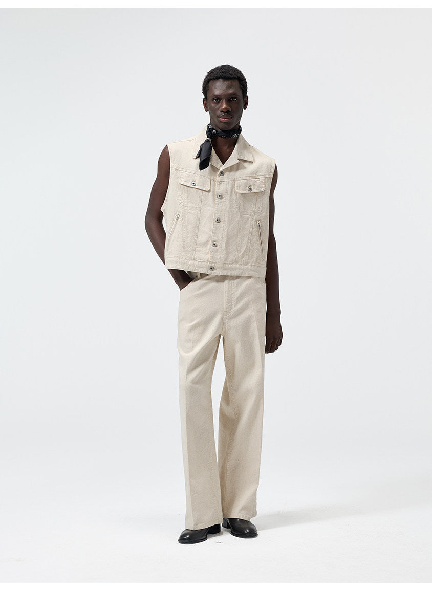Cuban-Collar Short Denim Vest