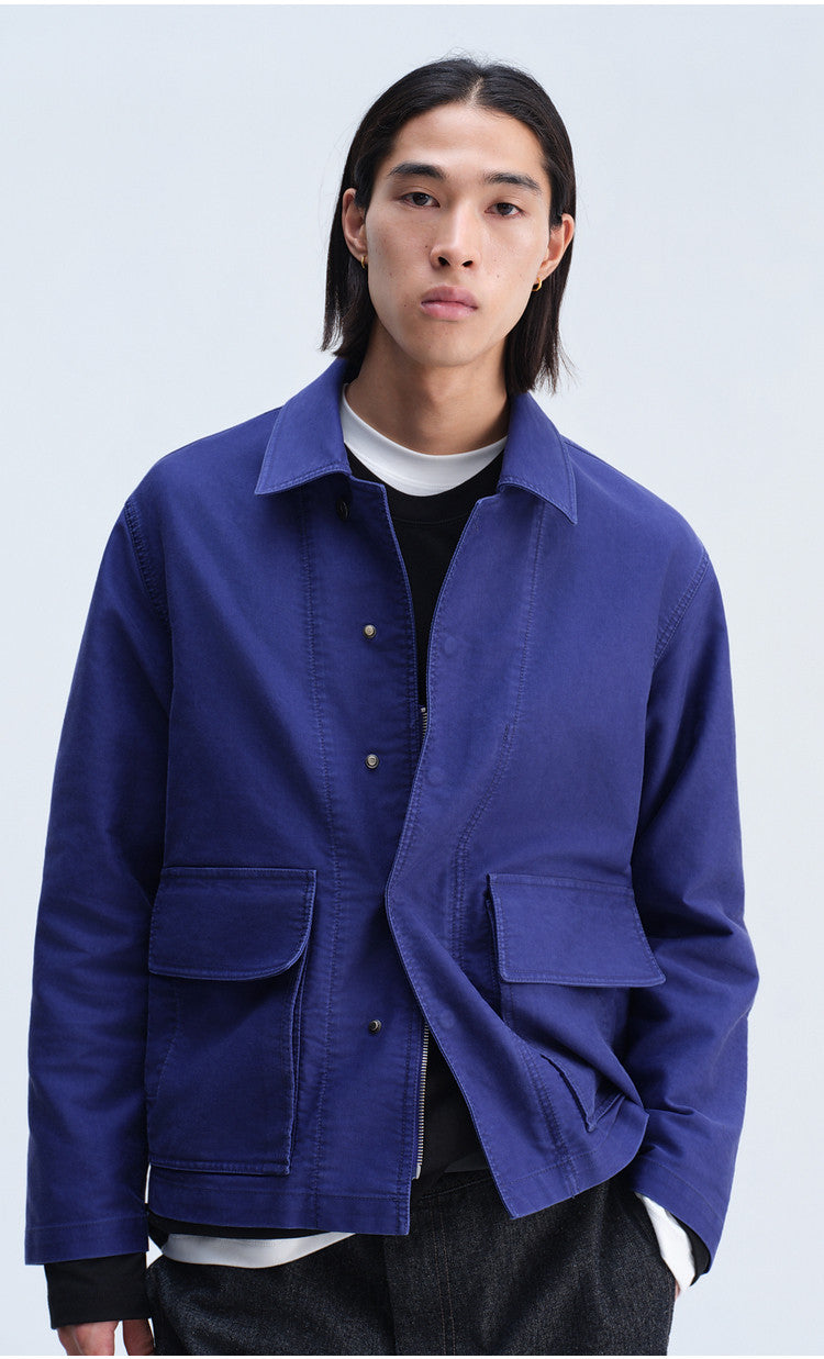 Casual Jacket with Stand-Up Collar and Patch Pockets