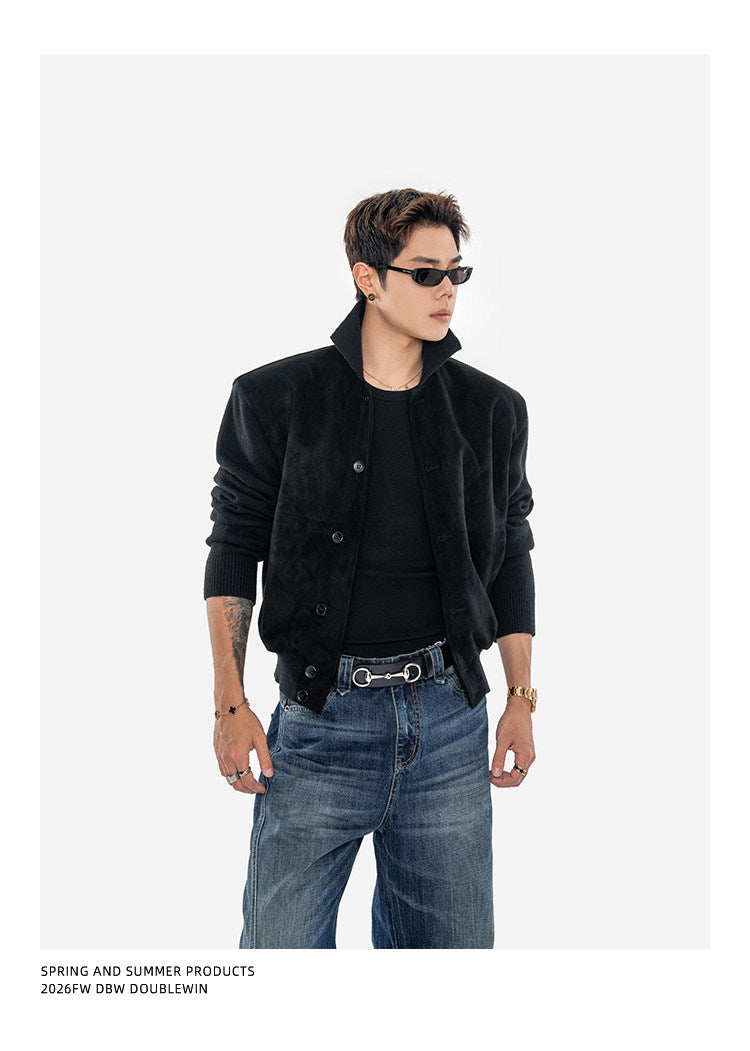Suede and Knit Baseball Jacket