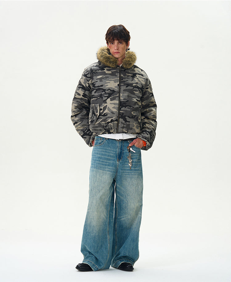 Retro Camouflage Bomber Workwear Cotton Jacket