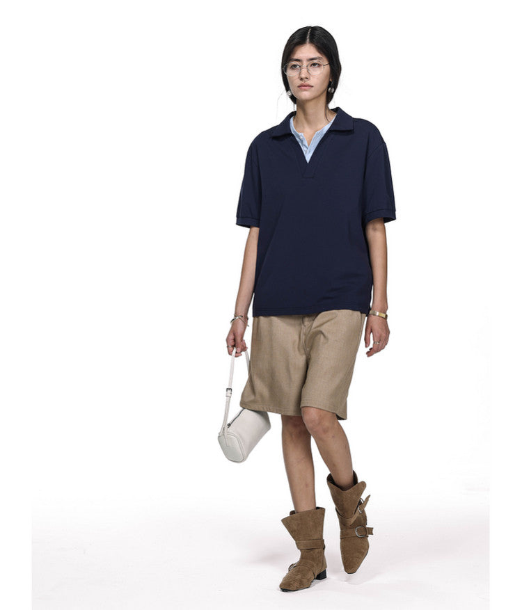 Fake Two-Piece Double Collar Polo Shirt