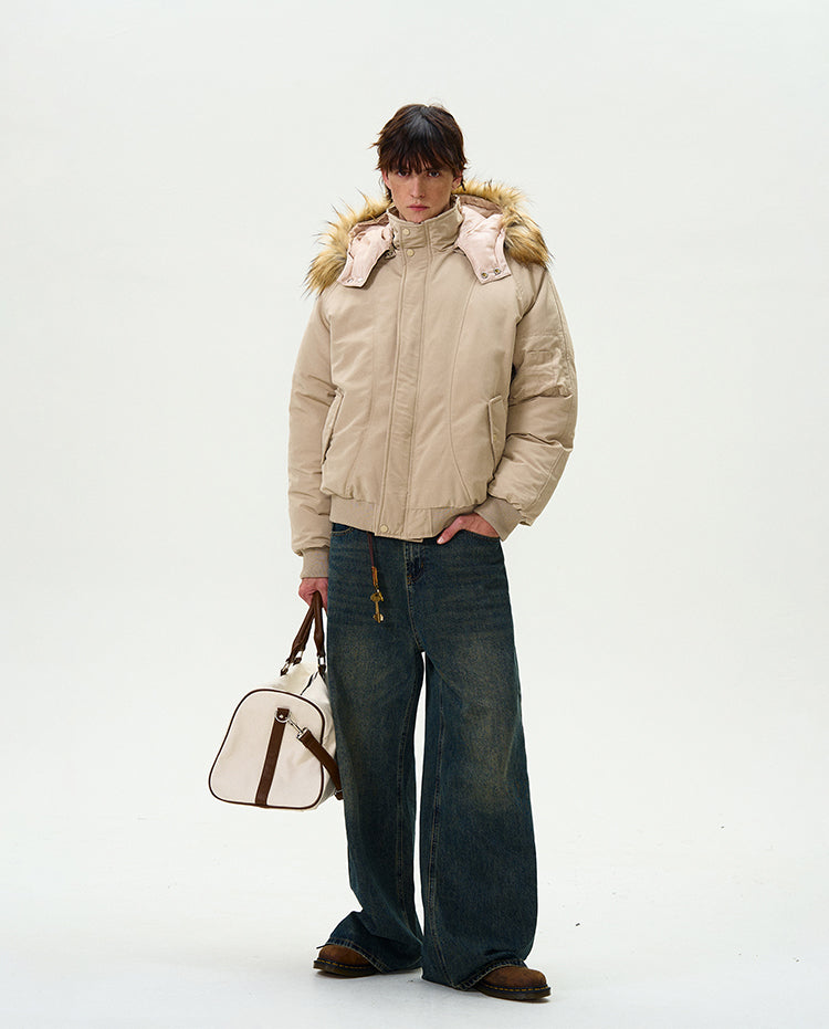 Retro fur collar hooded thick silhouette jacket