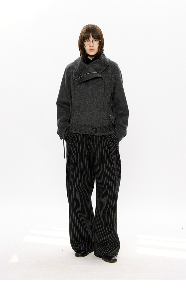 Diagonal Zipper Wool Jacket