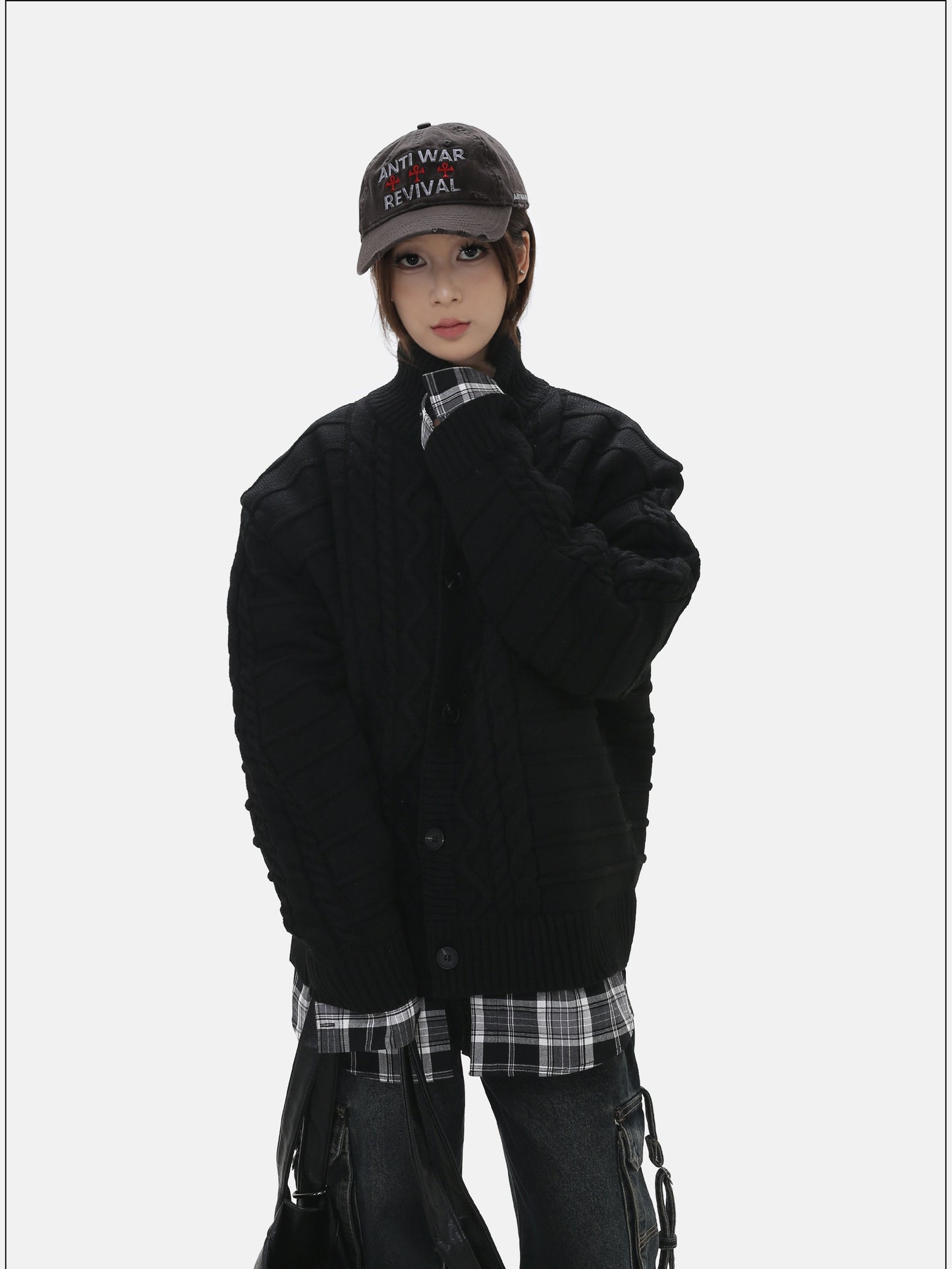 Patchwork Stand Collar Cardigan