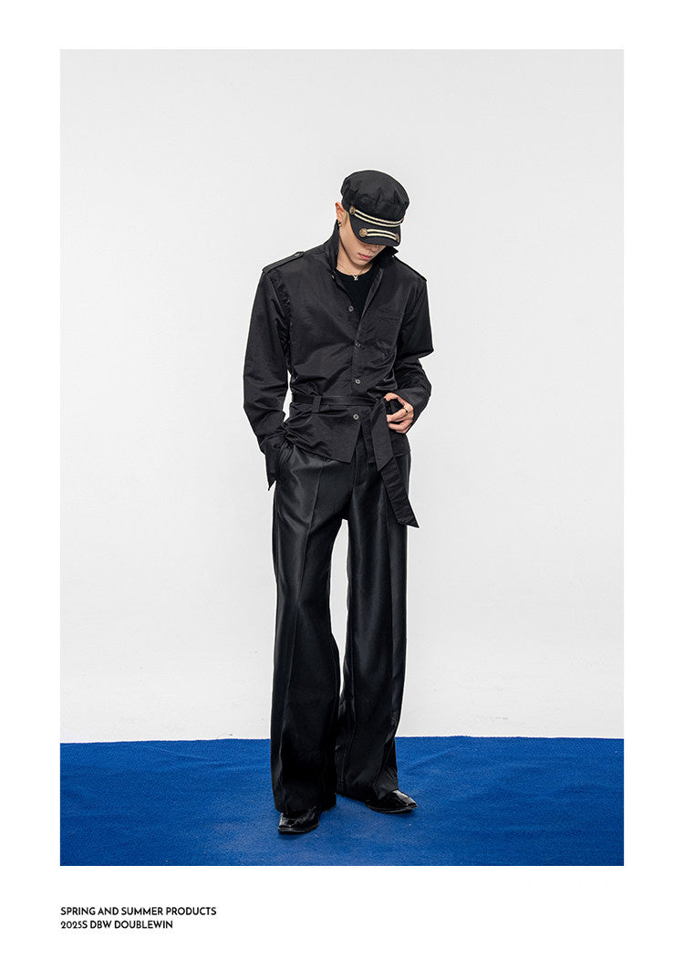 Wide-Shoulder-Pad Straight-Silhouette Shirt