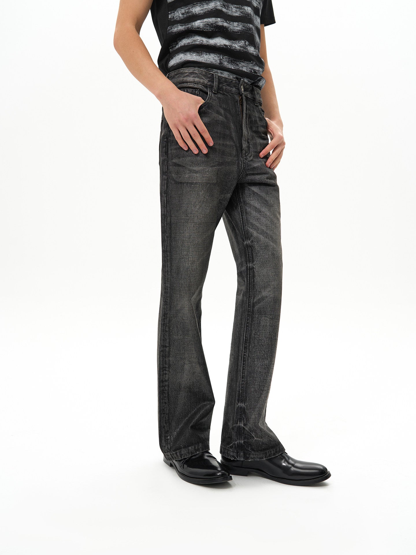 Distressed flare jeans