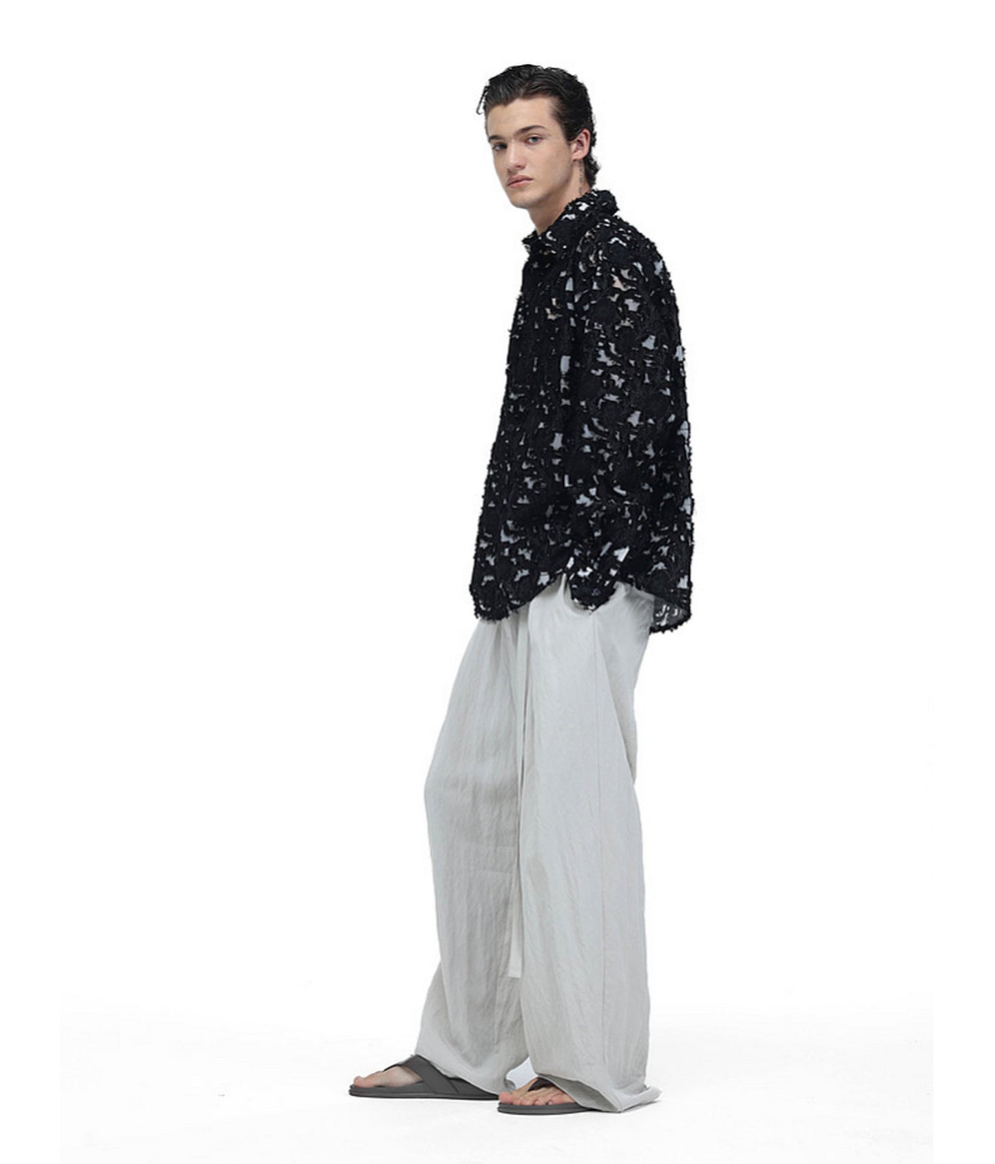 Frayed Edges  Hollow-Weave  Jacquard  Shirt