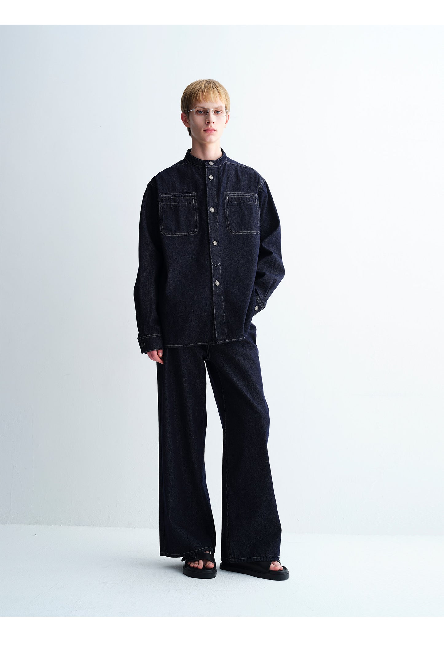 Wide-Leg Raw Denim Pants