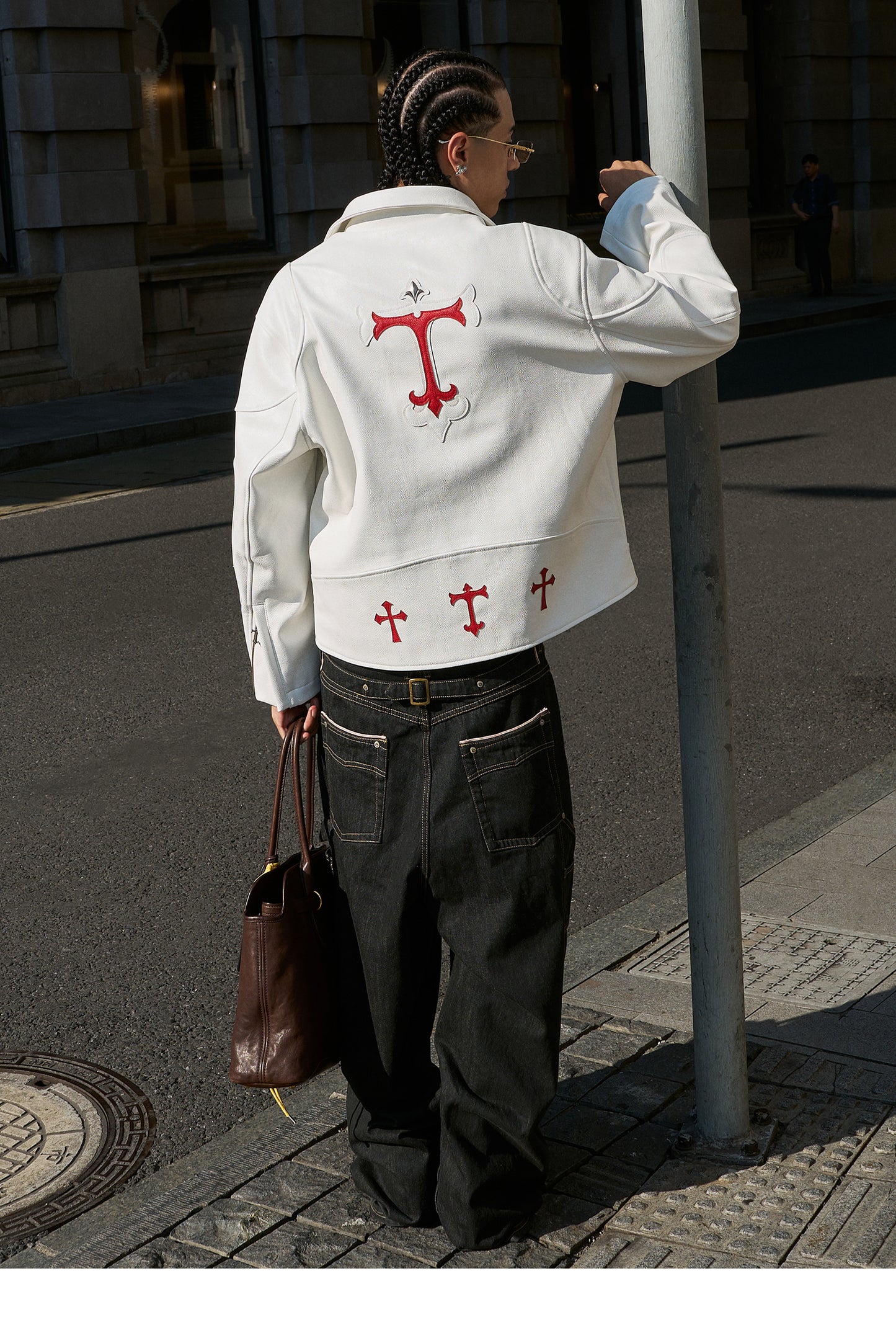 Wide Lapel Leather Jacket