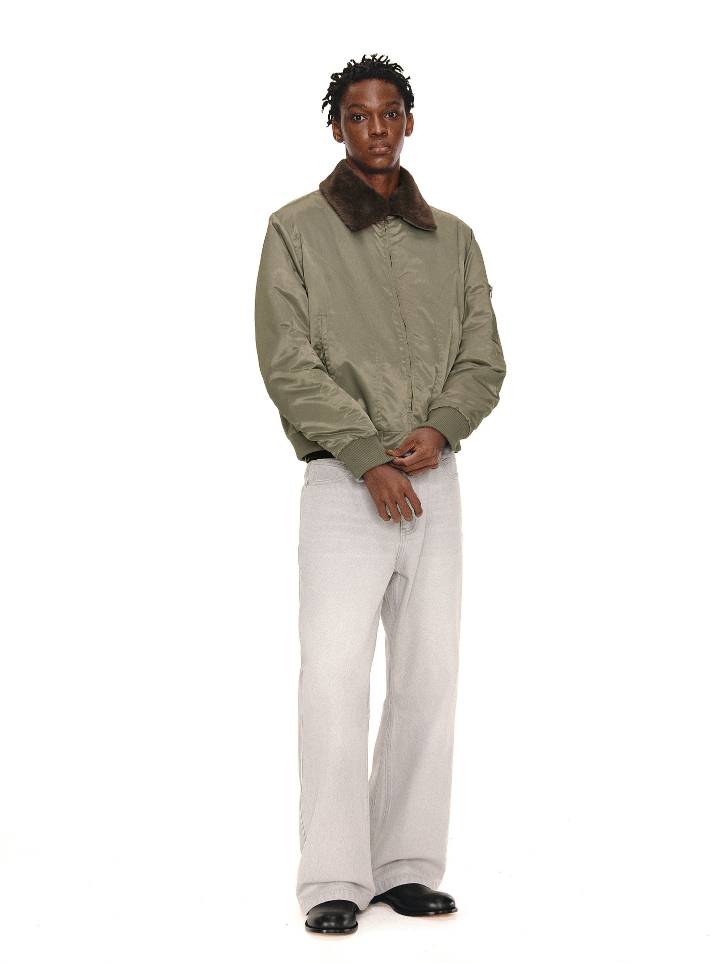 Contrast Fur Collar Bomber Jacket