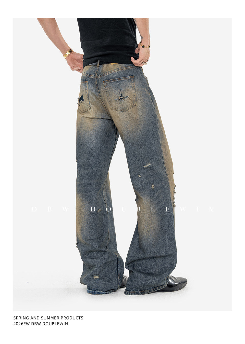 Retro Water-Washed Distressed Denim Pants