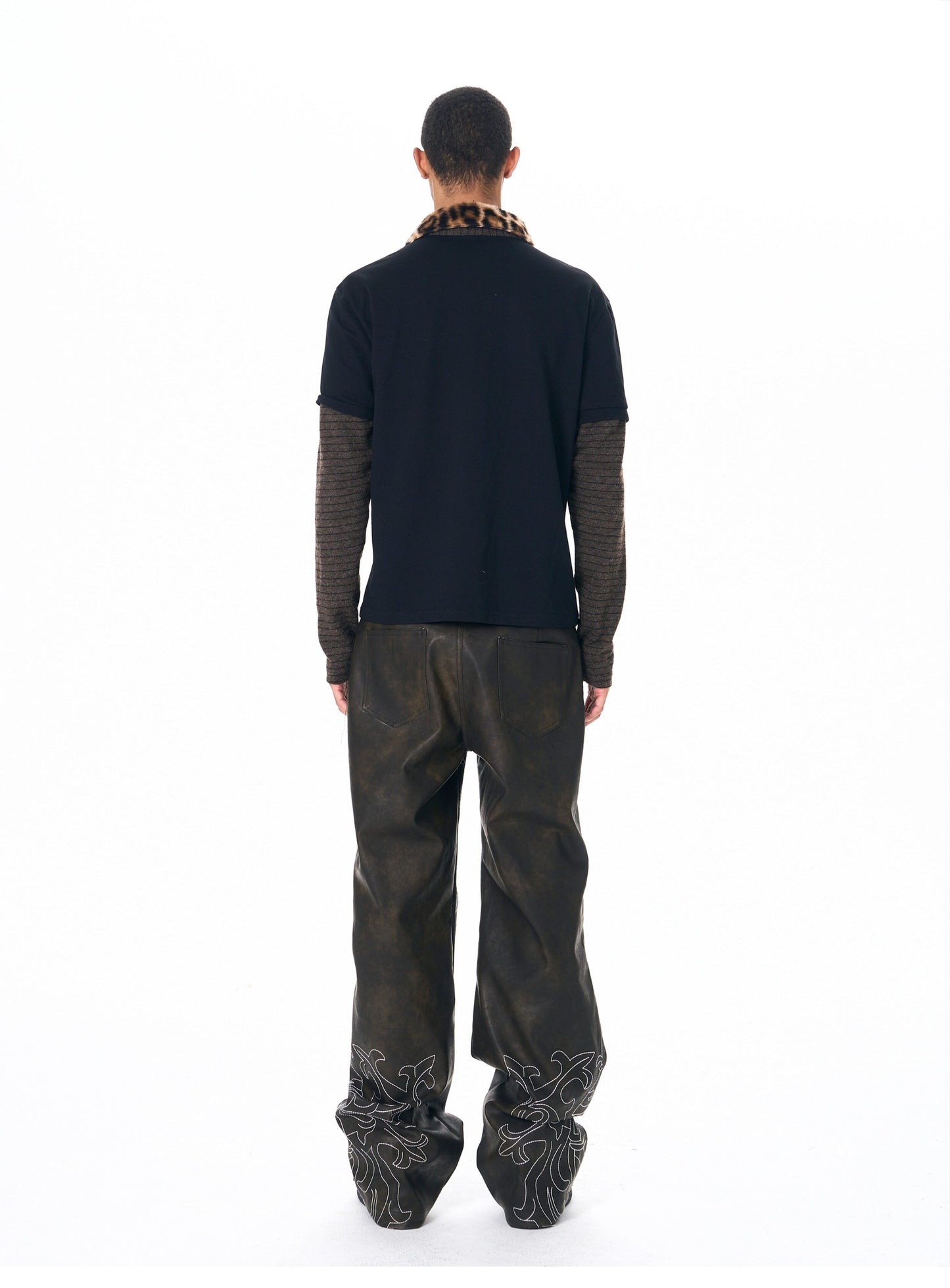 Hand-embroidered leather pants