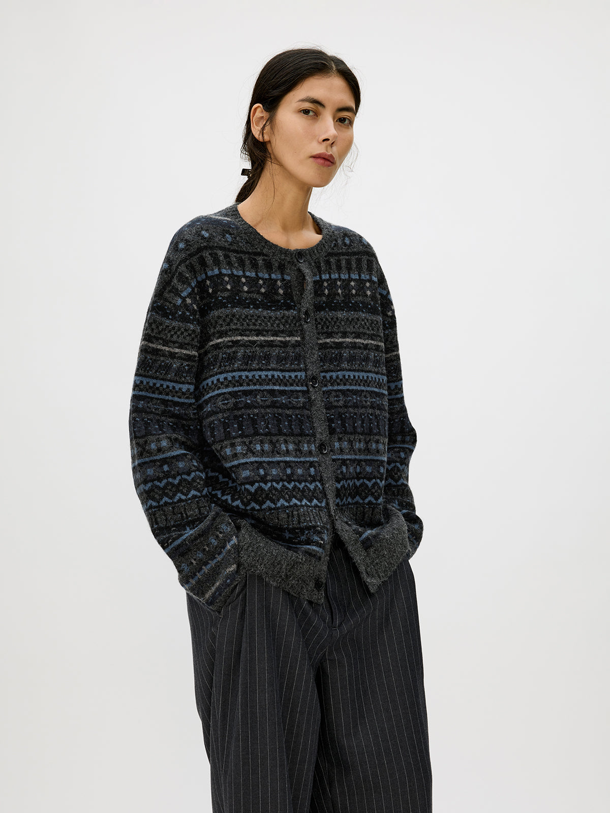 Crew Neck Button-Down Cardigan