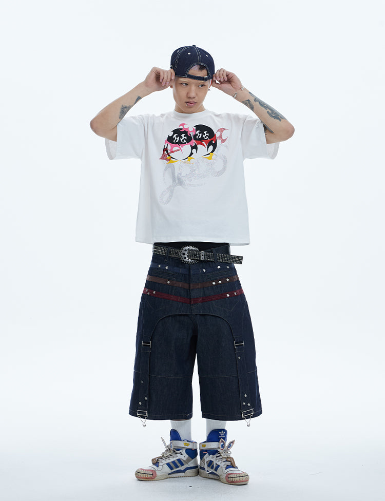 Original design studded denim shorts