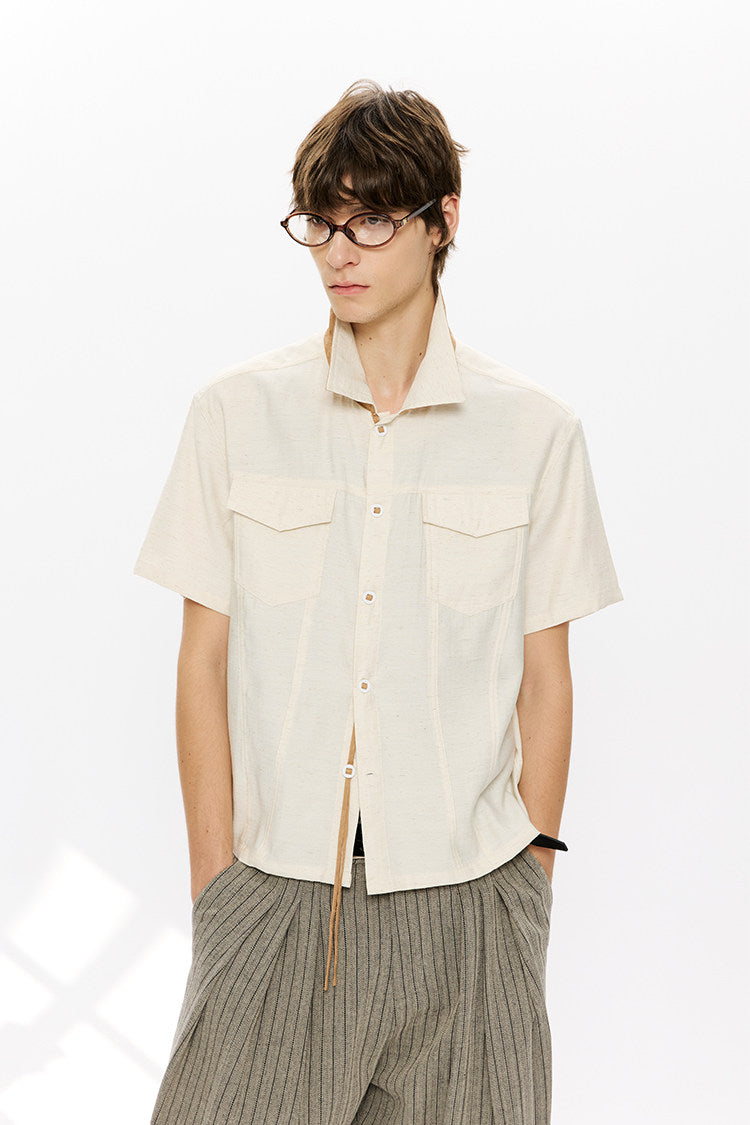 Linen button-down casual shirt with tassels