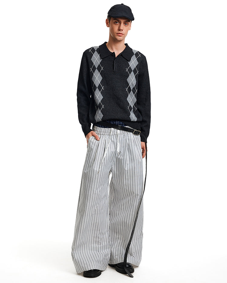 Contrast Color Diamond Knit Sweater