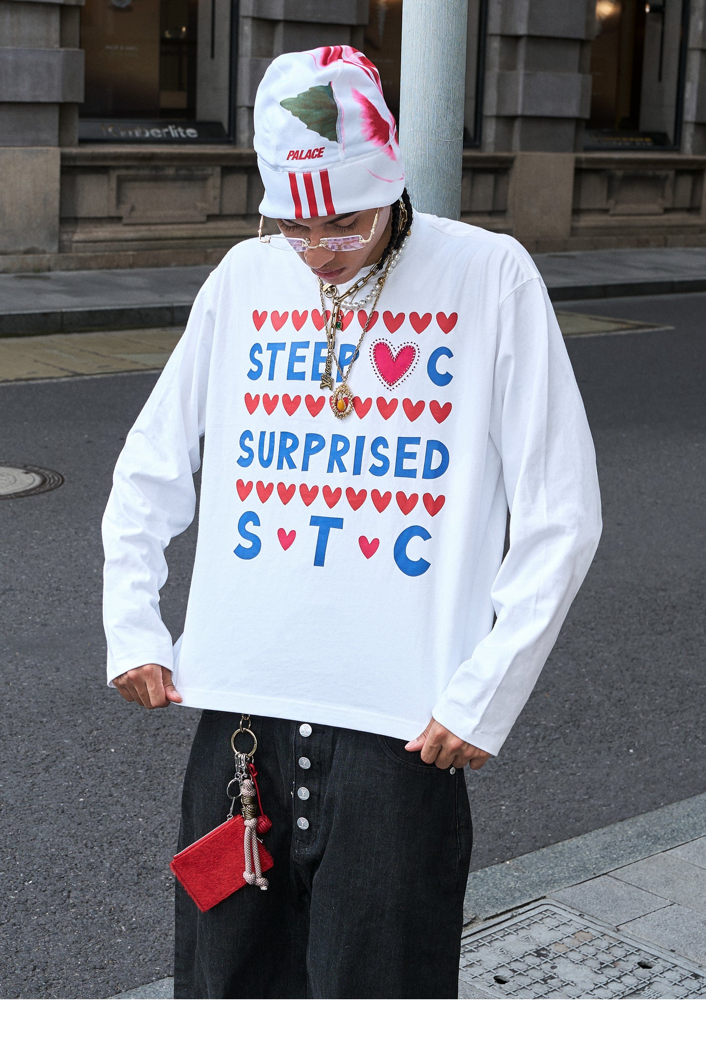 Hand-stitched detail printed T-shirt