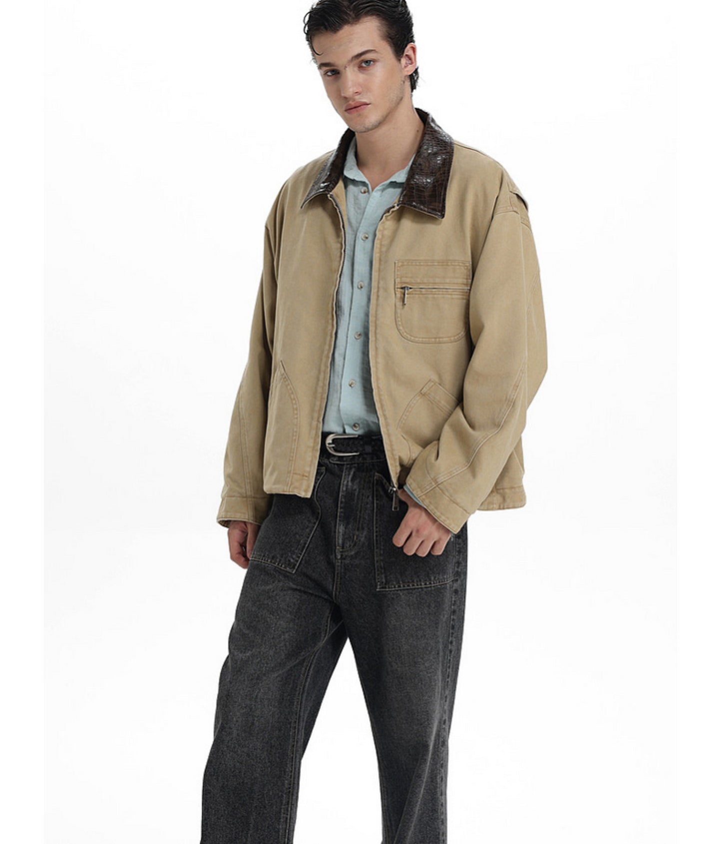 Faux Crocodile Leather Patchwork Jacket
