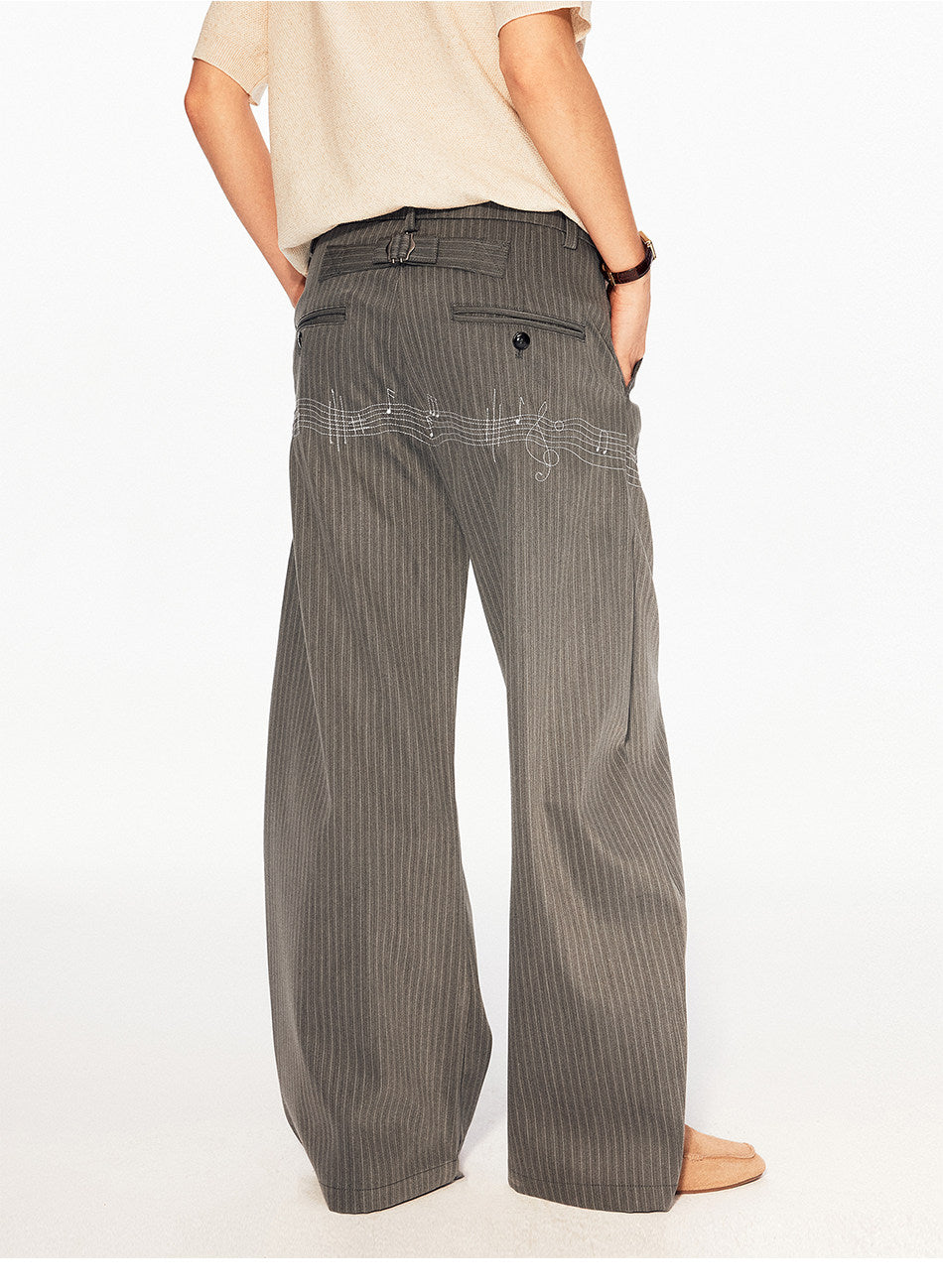 Retro Casual Pants with Embroidery