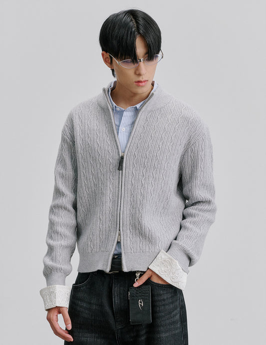 Embossed Wool-Blend Cardigan
