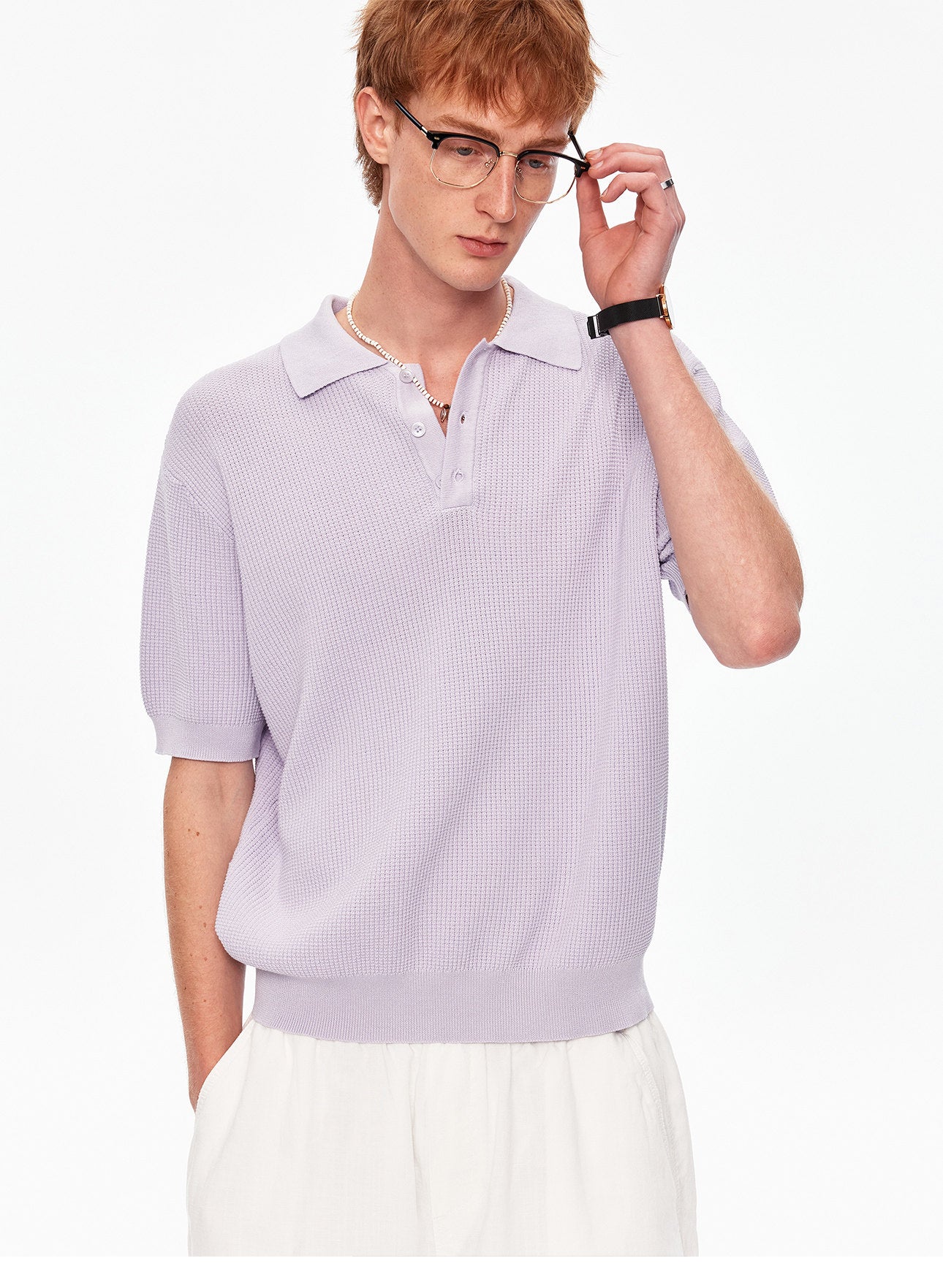 Waffle-Knit Polo Shirt