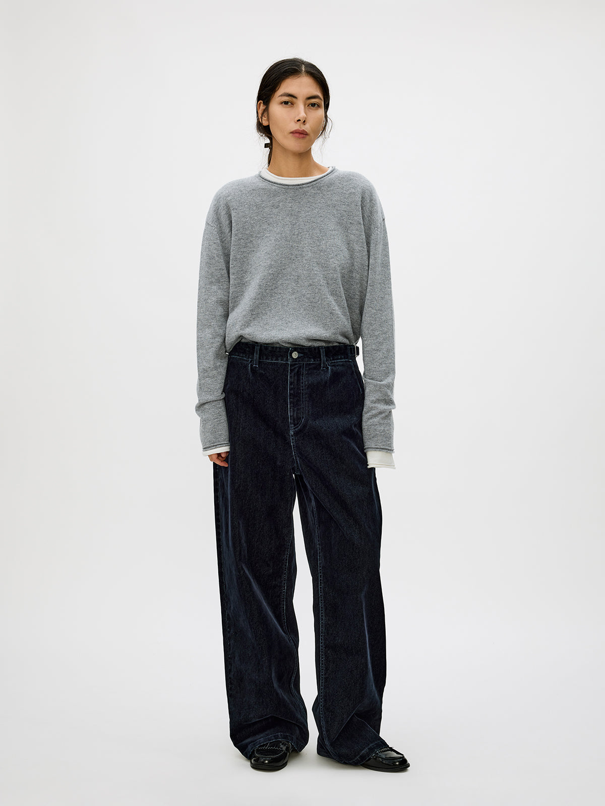 Adjustable Button Flock Denim Pants