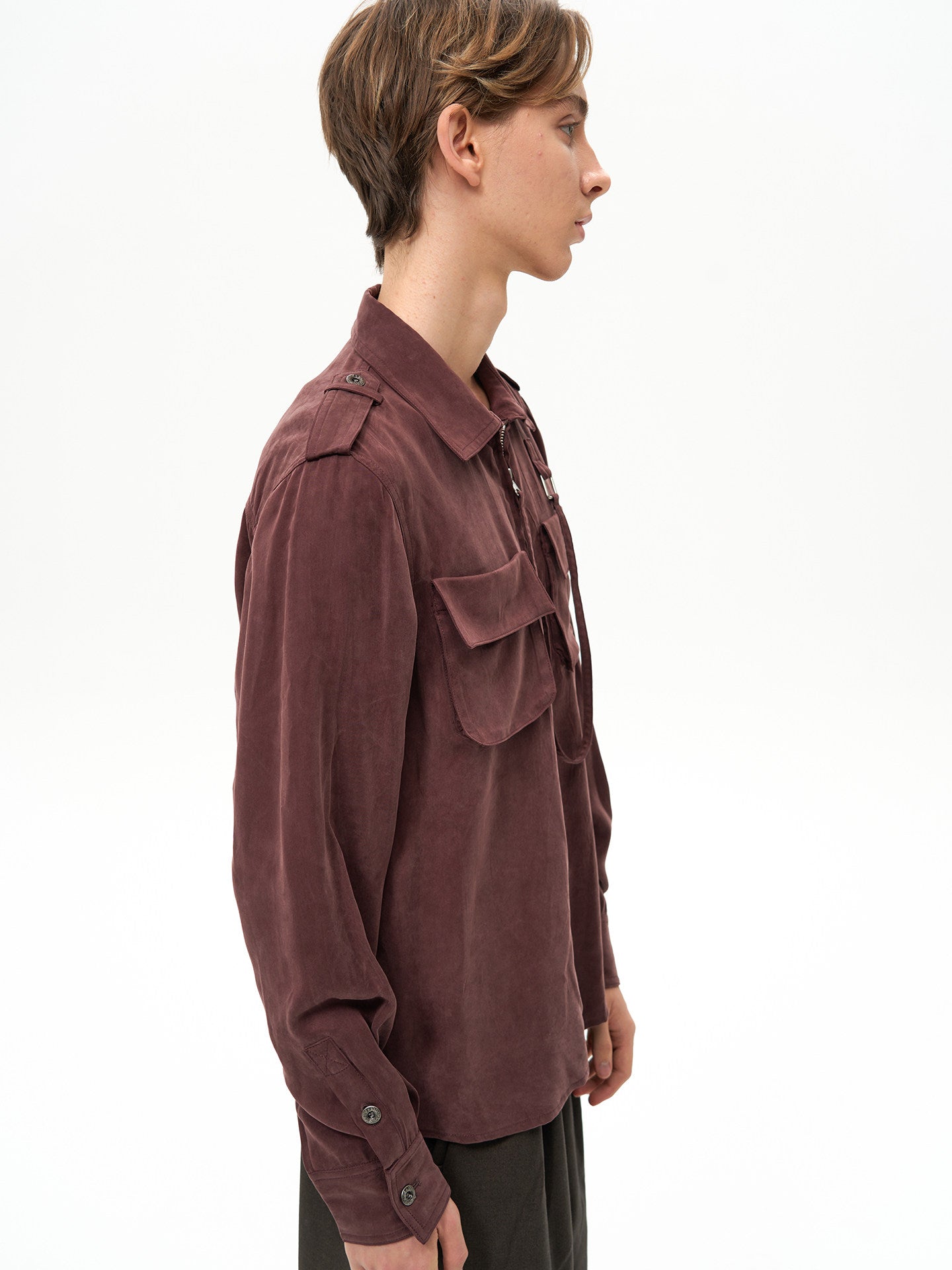 Ribbon Zipper Military Shirt