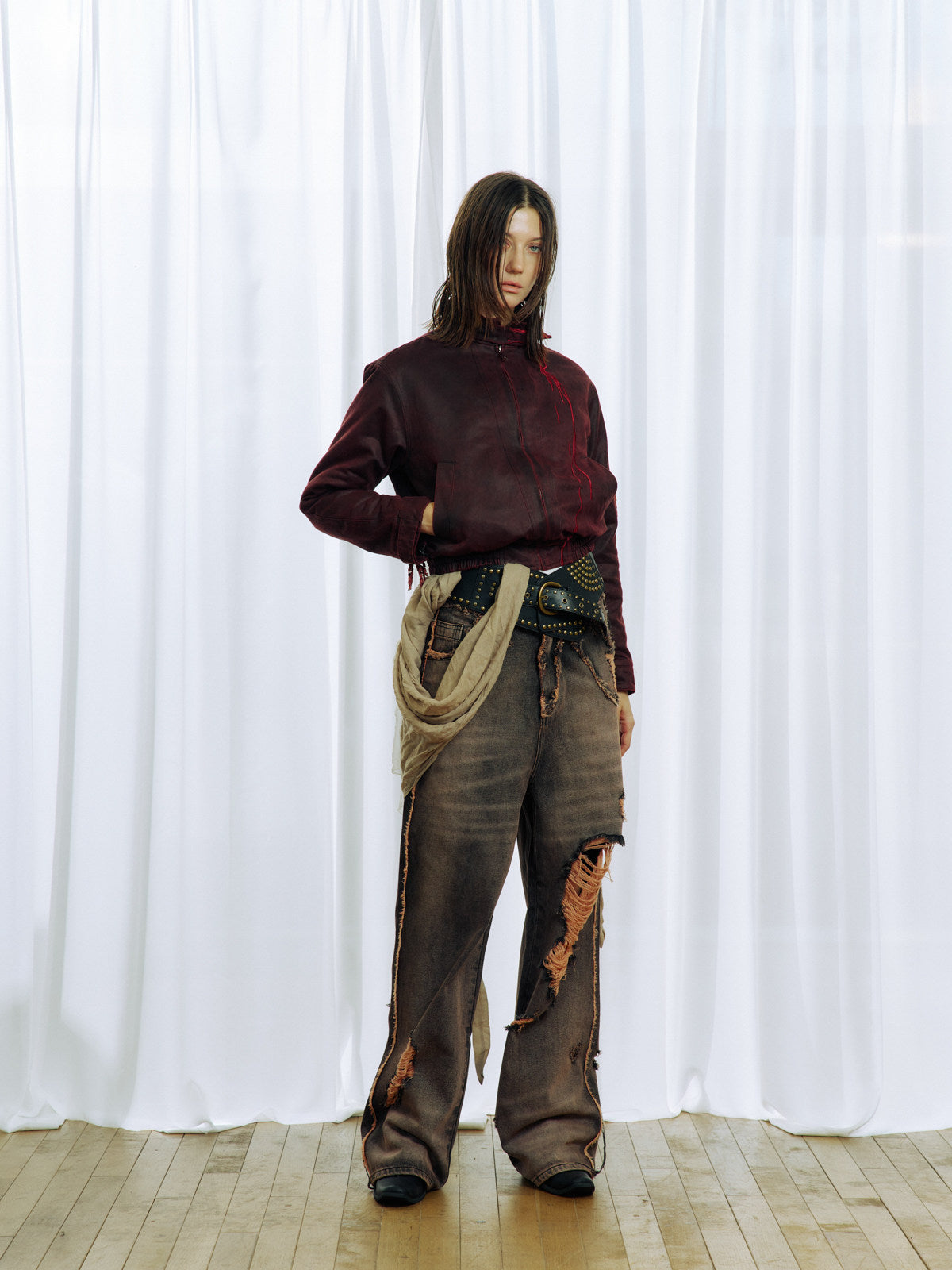 Hand-Distressed Cut Frayed Jeans