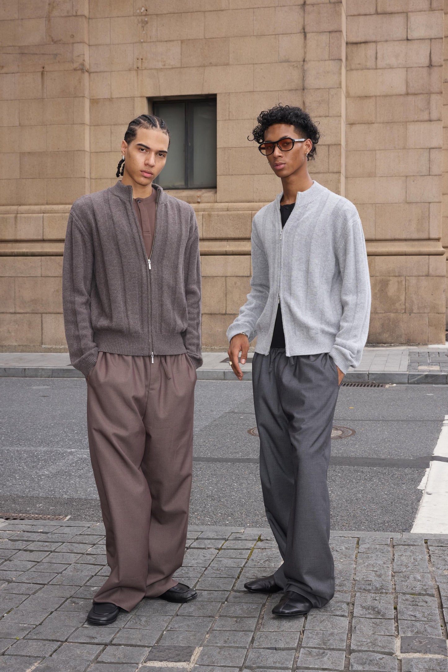 Dark-Striped Jacquard Knit Cardigan