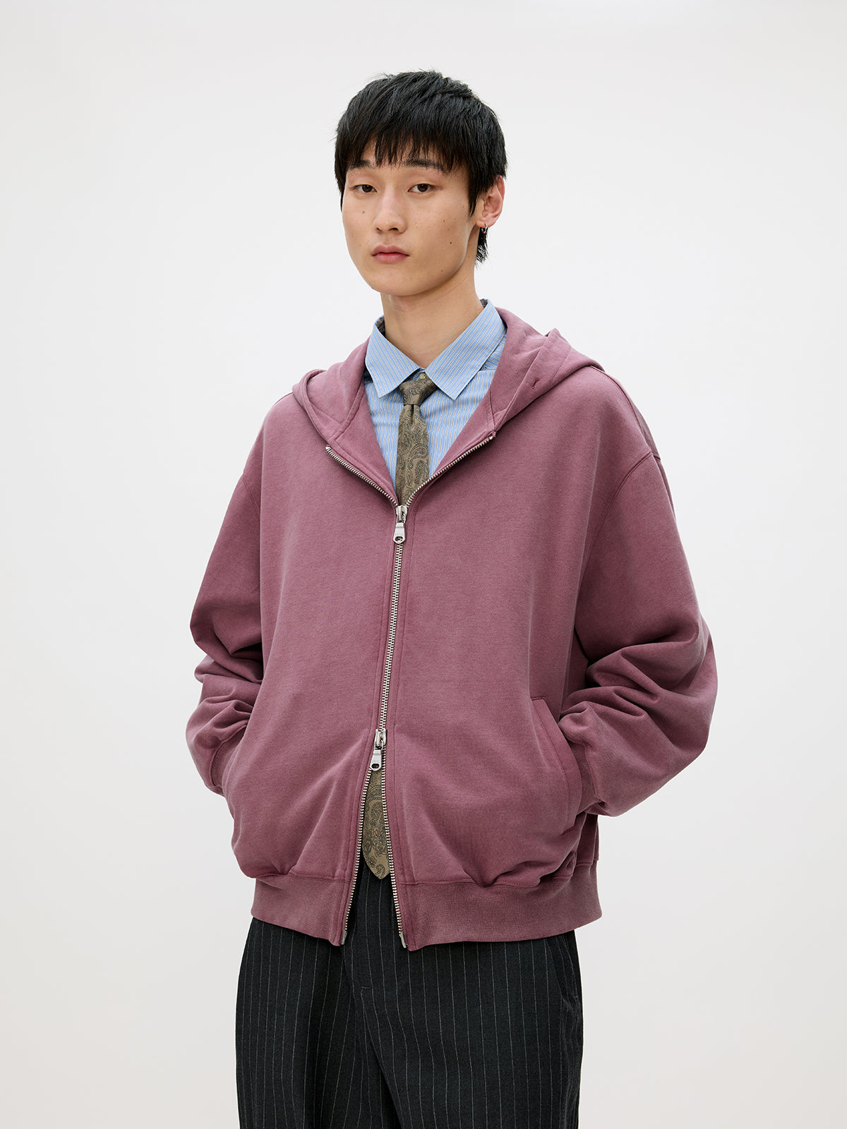 Wash-Damaged Zipper Sweatshirt