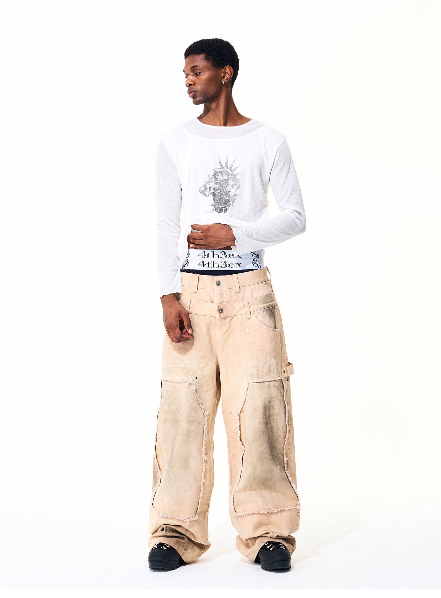 Street Style Double Waistband Jeans