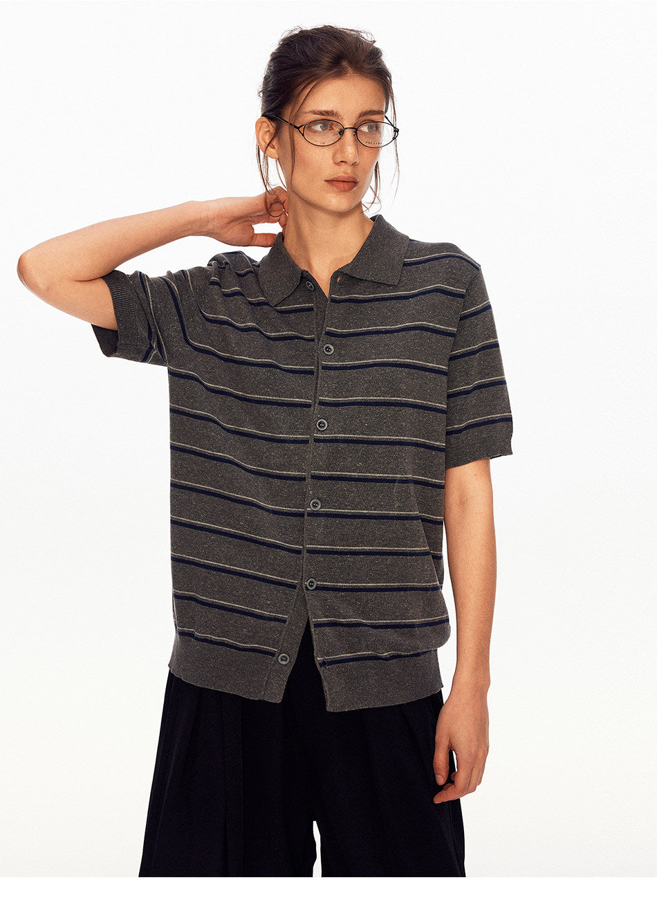 Striped Lyocell Knit Cardigan